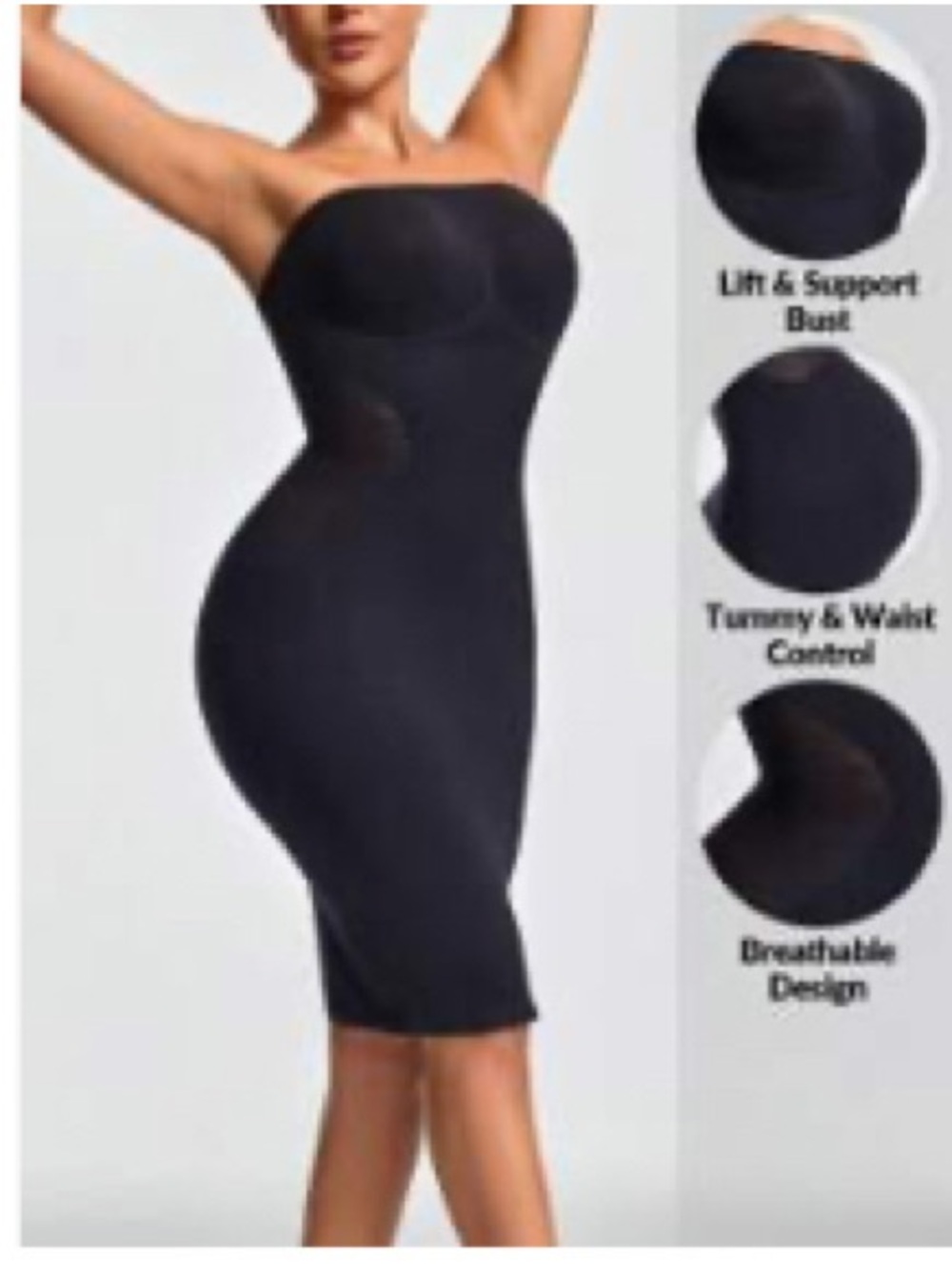 Strapless Black Shapewear Dress - Seamless Tummy Control 1x bc bc
